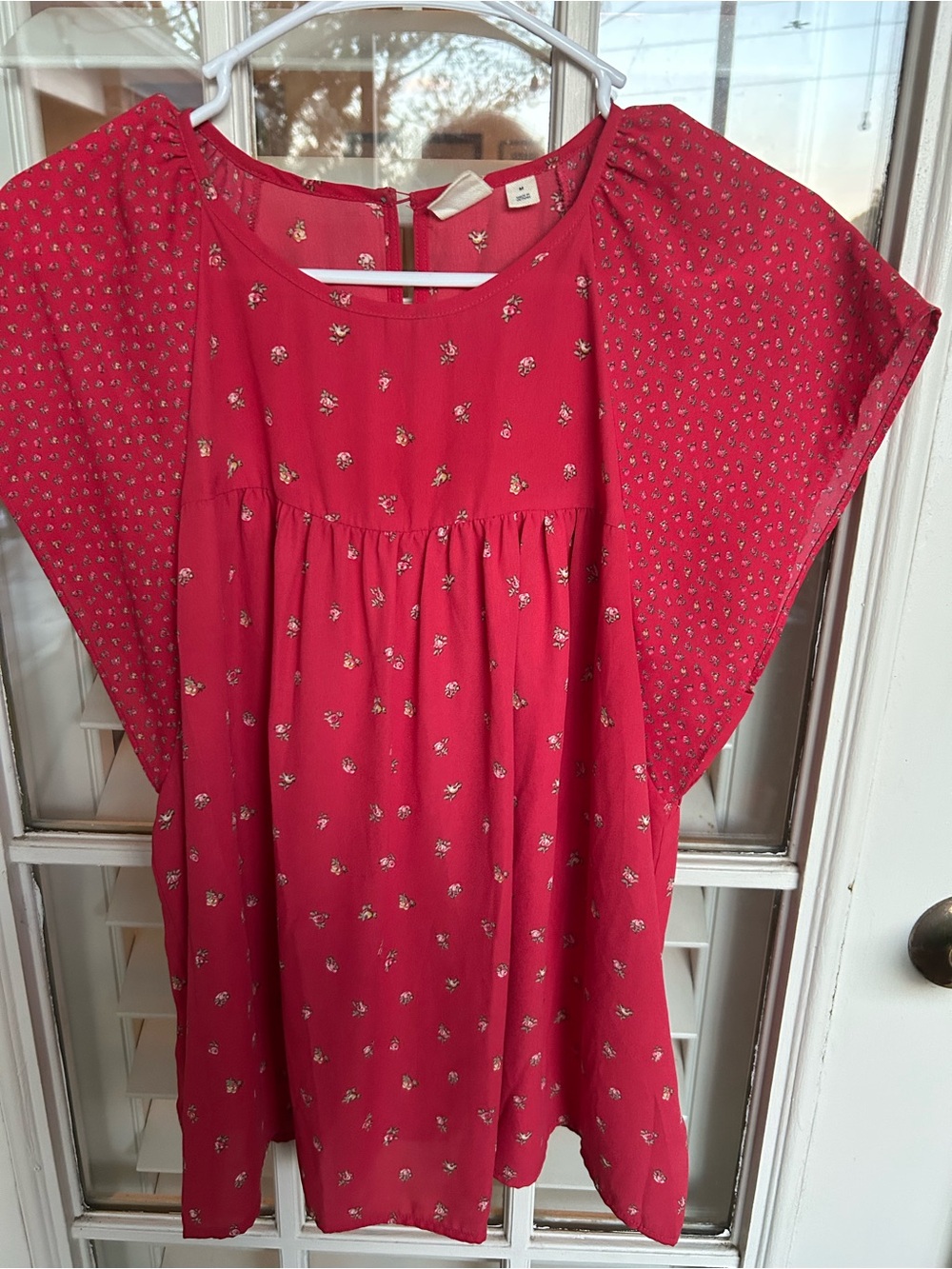 GAP Bright Red Floral Shift Dress with Flutter Sleeves